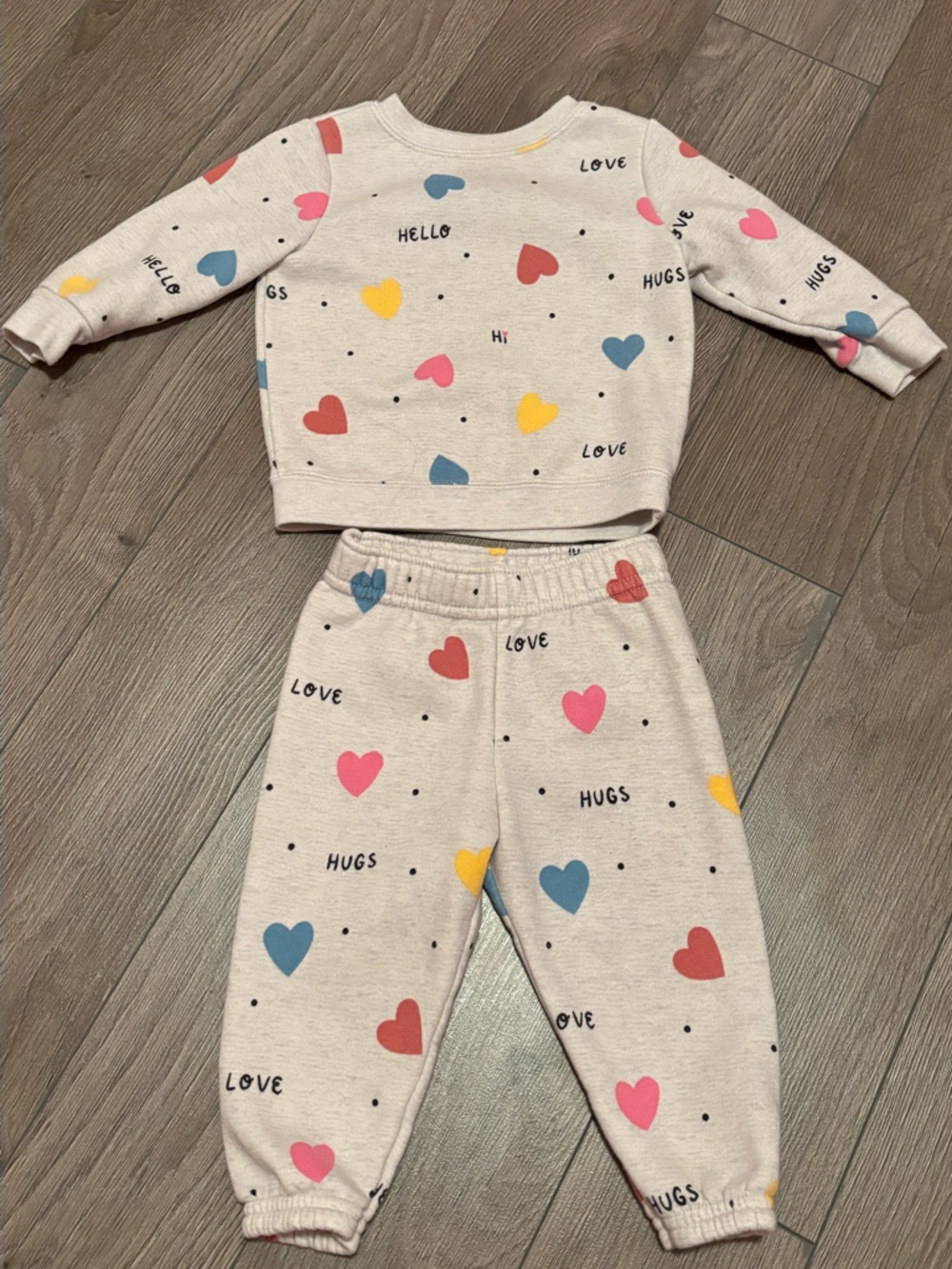 Kids Matching Heart Print Sweatshirt & Jogger Set - Cream